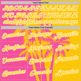Custom Yellow Pink-White Hawaii Tropical Coastal Palm Trees Performance Polo Shirt