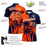 Custom Navy Orange-White Hawaii Tropical Coastal Palm Trees Performance Polo Shirt