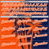 Custom Navy Orange-White Hawaii Tropical Coastal Palm Trees Performance Polo Shirt