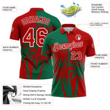 Custom Red Kelly Green-White Hawaii Tropical Coastal Palm Trees Performance Polo Shirt