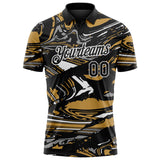 Custom Black Old Gold Gray-White 3D Pattern Abstract Fluid Marble Performance Polo Shirt