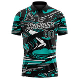 Custom Black Aqua Gray-White 3D Pattern Abstract Fluid Marble Performance Polo Shirt