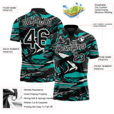 Custom Black Aqua Gray-White 3D Pattern Abstract Fluid Marble Performance Polo Shirt