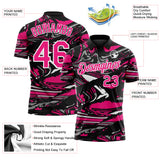 Custom Black Hot Pink Gray-White 3D Pattern Abstract Fluid Marble Performance Polo Shirt