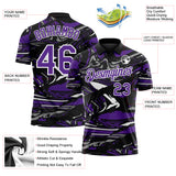 Custom Black Purple Gray-White 3D Pattern Abstract Fluid Marble Performance Polo Shirt