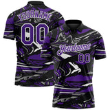 Custom Black Purple Gray-White 3D Pattern Abstract Fluid Marble Performance Polo Shirt