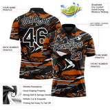 Custom Black Texas Orange Gray-White 3D Pattern Abstract Fluid Marble Performance Polo Shirt