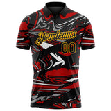 Custom Black Red Gray-Gold 3D Pattern Abstract Fluid Marble Performance Polo Shirt