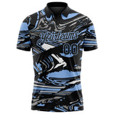 Custom Black Light Blue-Gray 3D Pattern Abstract Fluid Marble Performance Polo Shirt