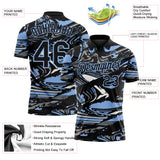 Custom Black Light Blue-Gray 3D Pattern Abstract Fluid Marble Performance Polo Shirt
