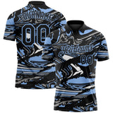 Custom Black Light Blue-Gray 3D Pattern Abstract Fluid Marble Performance Polo Shirt