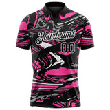 Custom Black Pink Gray-White 3D Pattern Abstract Fluid Marble Performance Polo Shirt