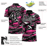 Custom Black Pink Gray-White 3D Pattern Abstract Fluid Marble Performance Polo Shirt