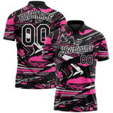 Custom Black Pink Gray-White 3D Pattern Abstract Fluid Marble Performance Polo Shirt