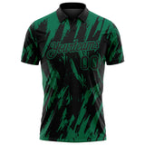 Custom Black-Kelly Green Torn Sharp Brush Stroke Splatter Performance Polo Shirt