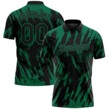 Custom Black-Kelly Green Torn Sharp Brush Stroke Splatter Performance Polo Shirt