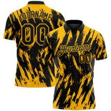 Custom Black-Gold Torn Sharp Brush Stroke Splatter Performance Polo Shirt
