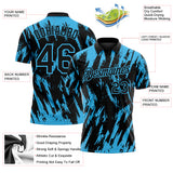 Custom Black-Sky Blue Torn Sharp Brush Stroke Splatter Performance Polo Shirt