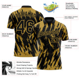 Custom Black-Old Gold Torn Sharp Brush Stroke Splatter Performance Polo Shirt