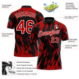 Custom Black Red-White Torn Sharp Brush Stroke Splatter Performance Polo Shirt