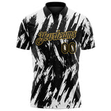 Custom Black White-Old Gold Torn Sharp Brush Stroke Splatter Performance Polo Shirt