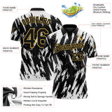 Custom Black White-Old Gold Torn Sharp Brush Stroke Splatter Performance Polo Shirt