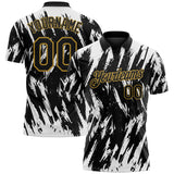 Custom Black White-Old Gold Torn Sharp Brush Stroke Splatter Performance Polo Shirt