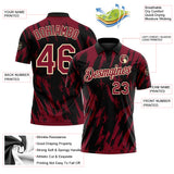 Custom Black Crimson-Cream Torn Sharp Brush Stroke Splatter Performance Polo Shirt