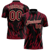 Custom Black Crimson-Cream Torn Sharp Brush Stroke Splatter Performance Polo Shirt