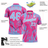 Custom Pink Light Blue-White Torn Sharp Brush Stroke Splatter Performance Polo Shirt