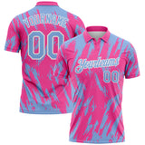 Custom Pink Light Blue-White Torn Sharp Brush Stroke Splatter Performance Polo Shirt
