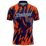 Custom Navy Orange-White Torn Sharp Brush Stroke Splatter Performance Polo Shirt