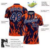 Custom Navy Orange-White Torn Sharp Brush Stroke Splatter Performance Polo Shirt