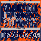 Custom Navy Orange-White Torn Sharp Brush Stroke Splatter Performance Polo Shirt