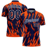 Custom Navy Orange-White Torn Sharp Brush Stroke Splatter Performance Polo Shirt