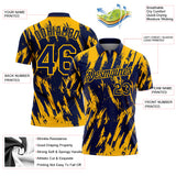 Custom Navy-Gold Torn Sharp Brush Stroke Splatter Performance Polo Shirt