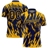 Custom Navy-Gold Torn Sharp Brush Stroke Splatter Performance Polo Shirt