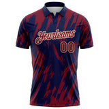 Custom Navy Crimson-City Cream Torn Sharp Brush Stroke Splatter Performance Polo Shirt