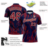 Custom Navy Crimson-City Cream Torn Sharp Brush Stroke Splatter Performance Polo Shirt
