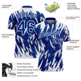 Custom Royal-White Torn Sharp Brush Stroke Splatter Performance Polo Shirt