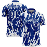 Custom Royal-White Torn Sharp Brush Stroke Splatter Performance Polo Shirt