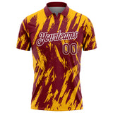 Custom Crimson Gold-White Torn Sharp Brush Stroke Splatter Performance Polo Shirt