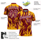 Custom Crimson Gold-White Torn Sharp Brush Stroke Splatter Performance Polo Shirt