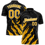 Custom Black Gold-White Brush Stroke Splatter Liquid Swirl Performance Polo Shirt