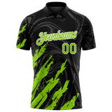 Custom Black Neon Green-White Brush Stroke Splatter Liquid Swirl Performance Polo Shirt