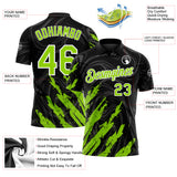Custom Black Neon Green-White Brush Stroke Splatter Liquid Swirl Performance Polo Shirt