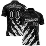 Custom Black-White Brush Stroke Splatter Liquid Swirl Performance Polo Shirt