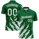 Custom Kelly Green-White Brush Stroke Splatter Liquid Swirl Performance Polo Shirt