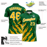 Custom Kelly Green Gold-White Brush Stroke Splatter Liquid Swirl Performance Polo Shirt