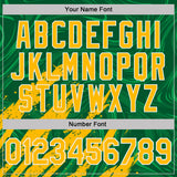 Custom Kelly Green Gold-White Brush Stroke Splatter Liquid Swirl Performance Polo Shirt